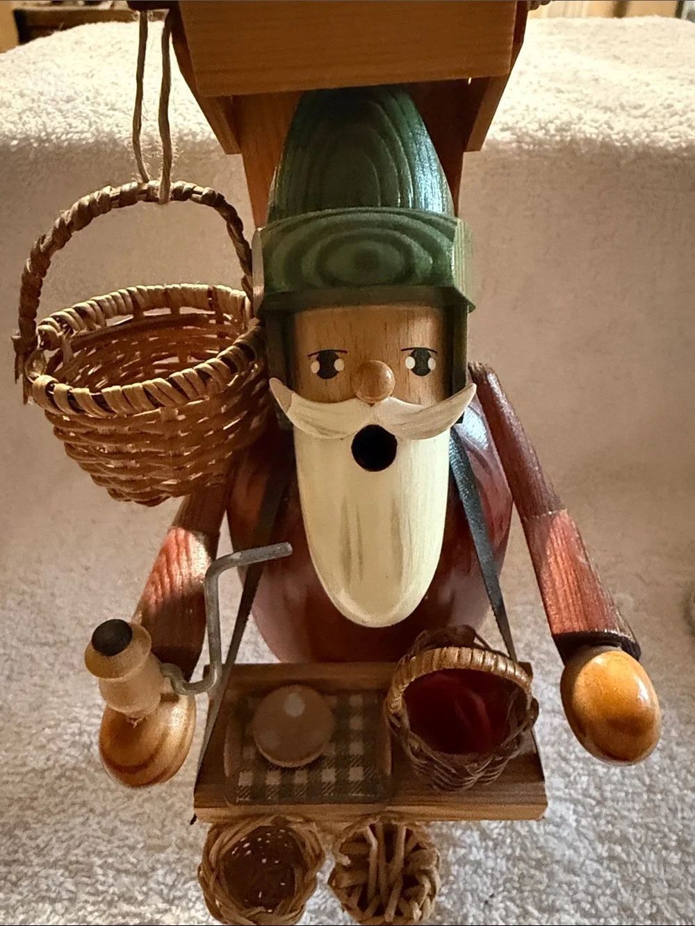 Handcrafted Wooden Santa Décor with Green Hat and Red Coat